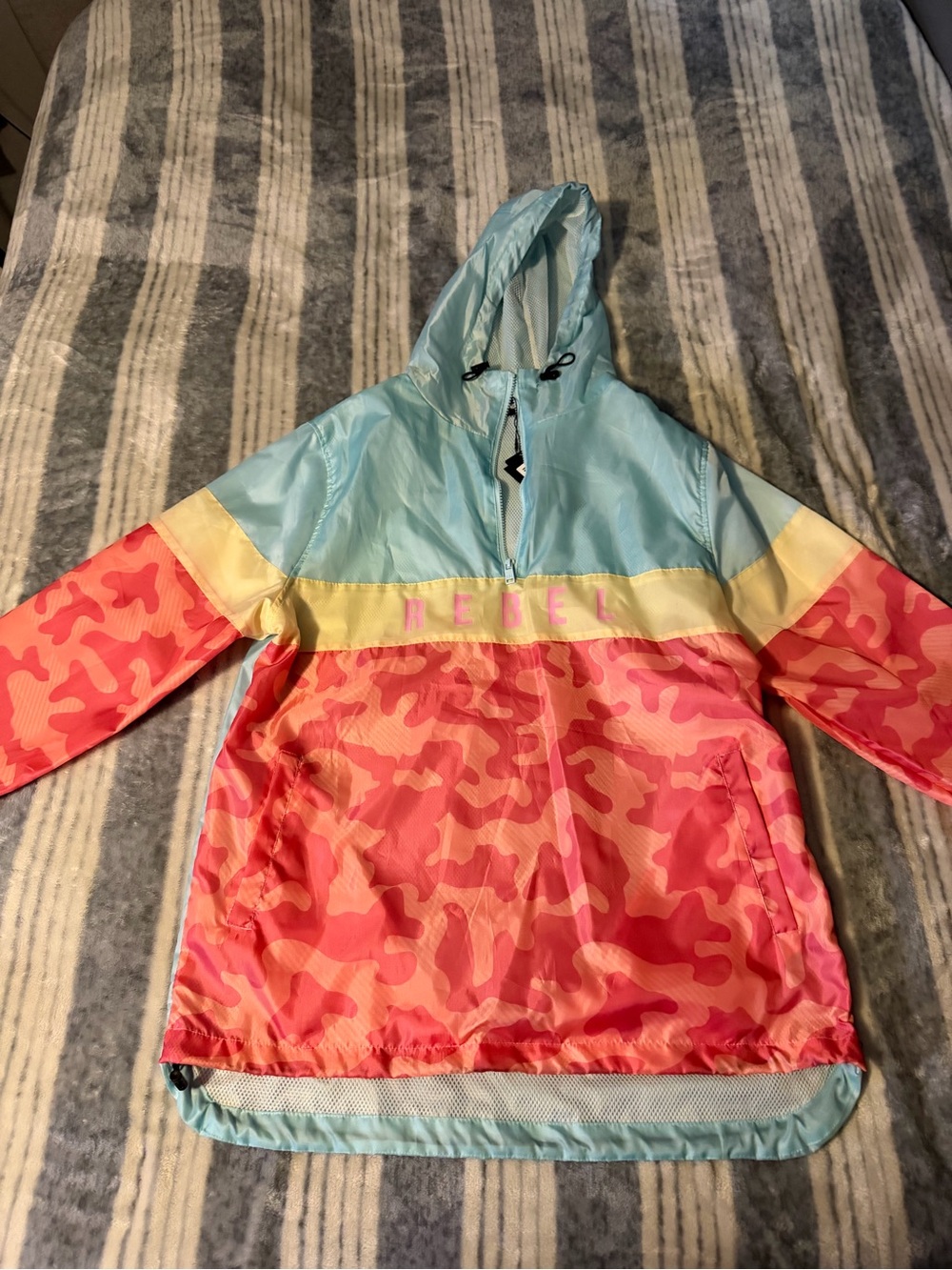 Light Blue and Pink Camo Windbreaker Pullover Jacket